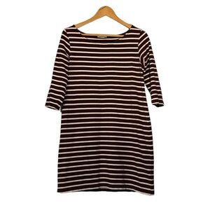 Ganni 100% Cotton Boatneck 3/4 Length Sleeve Striped Jersey Mini Dress Size L